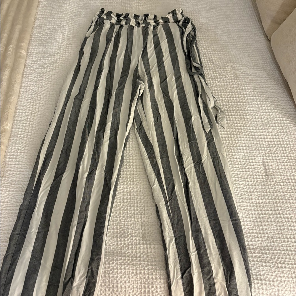 Striped Black and White Paper Bag Pants